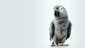 Foto von ein afrikanisch grau Parro Vogel auf Weiß Hintergrund