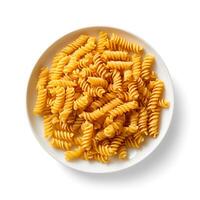 Essen Fotografie von Pasta auf Teller isoliert auf Weiß Hintergrund. generativ ai foto