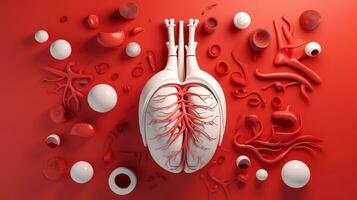 3d Illustration von das Mensch Organ Systeme, Mensch intern Organe. Anatomie. nervös, Kreislauf, Verdauungs, Ausscheidung, Harn und Knochen Systeme. medizinisch Bildung Konzept, generativ ai Illustration foto