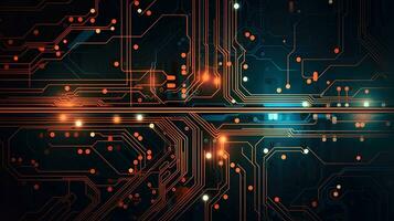 Nahansicht von Schaltkreis Tafel. elektronisch Computer Hardware- Technologie. Hauptplatine Digital Chip. verschwommen Konzept, generativ ai Illustration foto