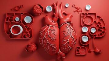 3d Illustration von das Mensch Organ Systeme, Mensch intern Organe. Anatomie. nervös, Kreislauf, Verdauungs, Ausscheidung, Harn und Knochen Systeme. medizinisch Bildung Konzept, generativ ai Illustration foto