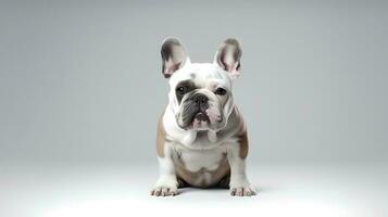 Foto von ein Bulldogge auf Weiß Hintergrund. generativ ai