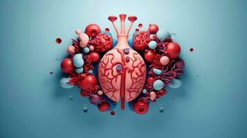 3d Illustration von das Mensch Organ Systeme, Mensch intern Organe. Anatomie. nervös, Kreislauf, Verdauungs, Ausscheidung, Harn und Knochen Systeme. medizinisch Bildung Konzept, generativ ai Illustration foto