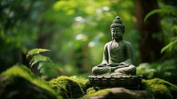 Buddha im ein Grün mystisch Hintergrund foto
