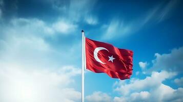 Türkisch Flagge mit Blau Himmel Hintergrund foto