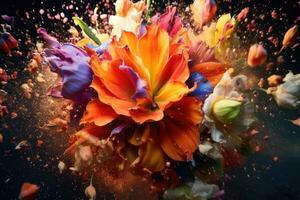 abstrakt mehrfarbig Blumen. generativ ai Technologie. foto