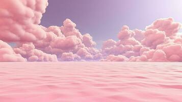 generativ ai, Rosa Magenta Fantastisch 3d Wolken auf das Boden, Himmel und Landschaft. sanft Farben und mit hell Beleuchtung. foto