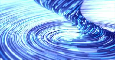Blau Energie abstrakt wirbelnd gebogen Strudel Linien von glühend hell magisch Energie Streifen und fliegend Partikel Hintergrund foto