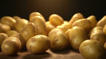 generativ ai, schließen oben frisch organisch ganze Kartoffel Hintergrund. Bauern Markt Gemüse foto