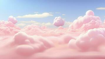 generativ ai, Rosa Magenta Fantastisch 3d Wolken auf das Boden, Himmel und Landschaft. sanft Farben und mit hell Beleuchtung. foto