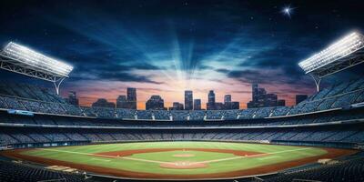generativ ai, Fachmann Baseball großartig Stadion, modern Öffentlichkeit Sport Gebäude, Arena im Nacht foto