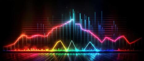 Marketing Wachstum Diagramm Grafik Hintergrund, Breitbild mit Neon- Beleuchtung, generativ ai foto