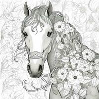 Blumen- Pferd Färbung Seiten foto