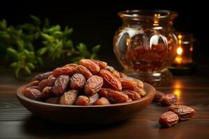 Ramadan Fasten Termine auf Holz Tisch. generativ ai foto