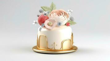 3d Illustration von Gold süß Geburtstag Kuchen, Süss Kuchen zum ein Überraschung Geburtstag, zum Jahrestag und Feier ,Mutter Tag, Valentinstag Tag, Kuchen, Cupcake, generativ ai Illustration foto