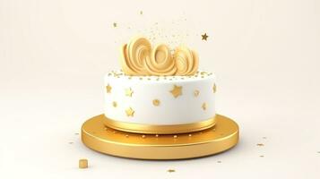 3d Illustration von Gold süß Geburtstag Kuchen, Süss Kuchen zum ein Überraschung Geburtstag, zum Jahrestag und Feier ,Mutter Tag, Valentinstag Tag, Kuchen, Cupcake, generativ ai Illustration foto