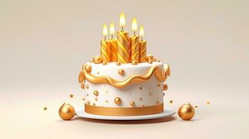 3d Illustration von Gold süß Geburtstag Kuchen, Süss Kuchen zum ein Überraschung Geburtstag, zum Jahrestag und Feier ,Mutter Tag, Valentinstag Tag, Kuchen, Cupcake, generativ ai Illustration foto