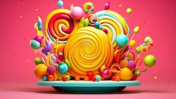 3d Illustration von süß Geburtstag Kuchen, Süss Kuchen zum ein Überraschung Geburtstag, zum Jahrestag und Feier ,Mutter Tag, Valentinstag Tag, Süss Essen, Cupcake, generativ ai Illustration foto