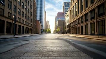 Illustration Bild von klassisch die Architektur und städtisch Straßen, leeren Straße im das Stadt, generativ ai Illustration foto