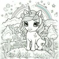 kawaii Einhorn Färbung Seiten foto