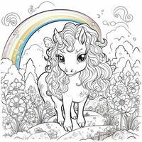 kawaii Einhorn Färbung Seiten foto