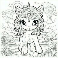 kawaii Einhorn Färbung Seiten foto