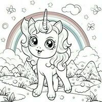 kawaii Einhorn Färbung Seiten foto