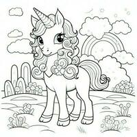 kawaii Einhorn Färbung Seiten foto