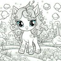 kawaii Einhorn Färbung Seiten foto