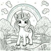 kawaii Einhorn Färbung Seiten foto