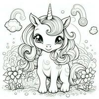 kawaii Einhorn Färbung Seiten foto