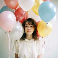 Geburtstag Mädchen mit Luftballons foto