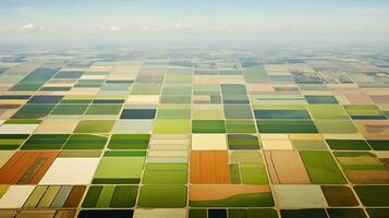 generativ ai, Bauernhof Landschaft, landwirtschaftlich Felder, schön Landschaft, Land Straße. Natur Illustration, fotorealistisch oben Aussicht Drohne, horizontal Banner. foto