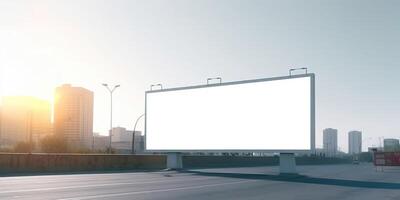 generativ ai, realistisch Straße groß Plakatwand spotten oben leer zum Präsentation Werbung. draussen Zeichen leer im das futuristisch Stadt, Geschäft Konzept foto