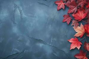 Herbst Hintergrund mit farbig Blätter auf Blau Hintergrund. generativ ai foto