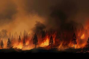 Wald Feuer. hoch Flammen im das Wald foto