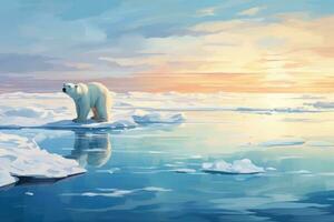 Polar- Bär auf schmelzen Eis Scholle im Arktis Meer, Digital ai. foto