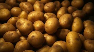 generativ ai, schließen oben frisch organisch ganze Kartoffel Hintergrund. Bauern Markt Gemüse foto