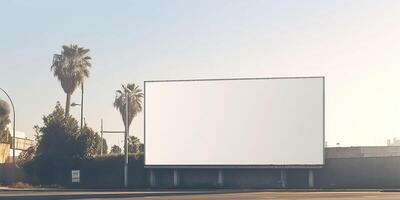 generativ ai, realistisch Straße groß Plakatwand spotten oben leer zum Präsentation Werbung. draussen Zeichen leer im das futuristisch Stadt, Geschäft Konzept foto