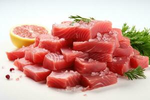 lecker Sashimi Stücke von frisch roh Thunfisch. generativ ai foto