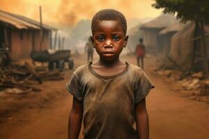 Porträt von afrikanisch Junge im Dorf. generativ ai foto