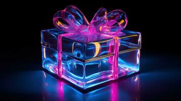 Neon- Geschenk Box ai generiert foto