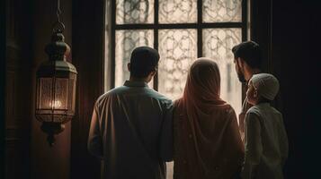 Muslim Familie Aussicht Moschee. Muslim Familie eid Schöne Grüße zurück Sicht, jumma Mubarak foto