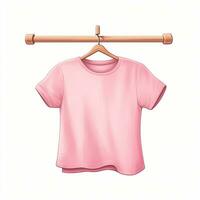 leer Mädchen Rosa T-Shirt Attrappe, Lehrmodell, Simulation auf hölzern Aufhänger isoliert Über Weiß foto