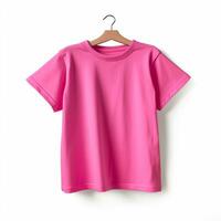 leer Mädchen Rosa T-Shirt Attrappe, Lehrmodell, Simulation auf hölzern Aufhänger isoliert Über Weiß foto