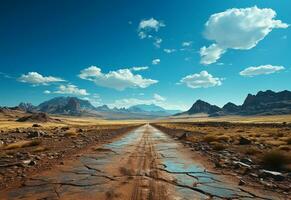 Foto Straße klar Himmel Wüste Berge Landschaft realistisch Bild, Ultra hd, hoch Design sehr detailliert