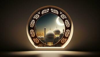 islamisch Moschee Innere Design, Palast Innere mit golden Dekor, ai generativ foto