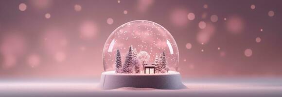 Schnee Globus dekoriert mit Weihnachten Beleuchtung Bokeh Hintergrund. generativ ai foto