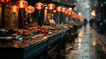 Dämmerung Markt - - japanisch Straße Markt beim Dämmerung. generativ ai foto