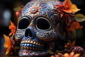 festlich Schädel - - dekoriert Zucker Schädel zum dia de los Muertos. generativ ai foto